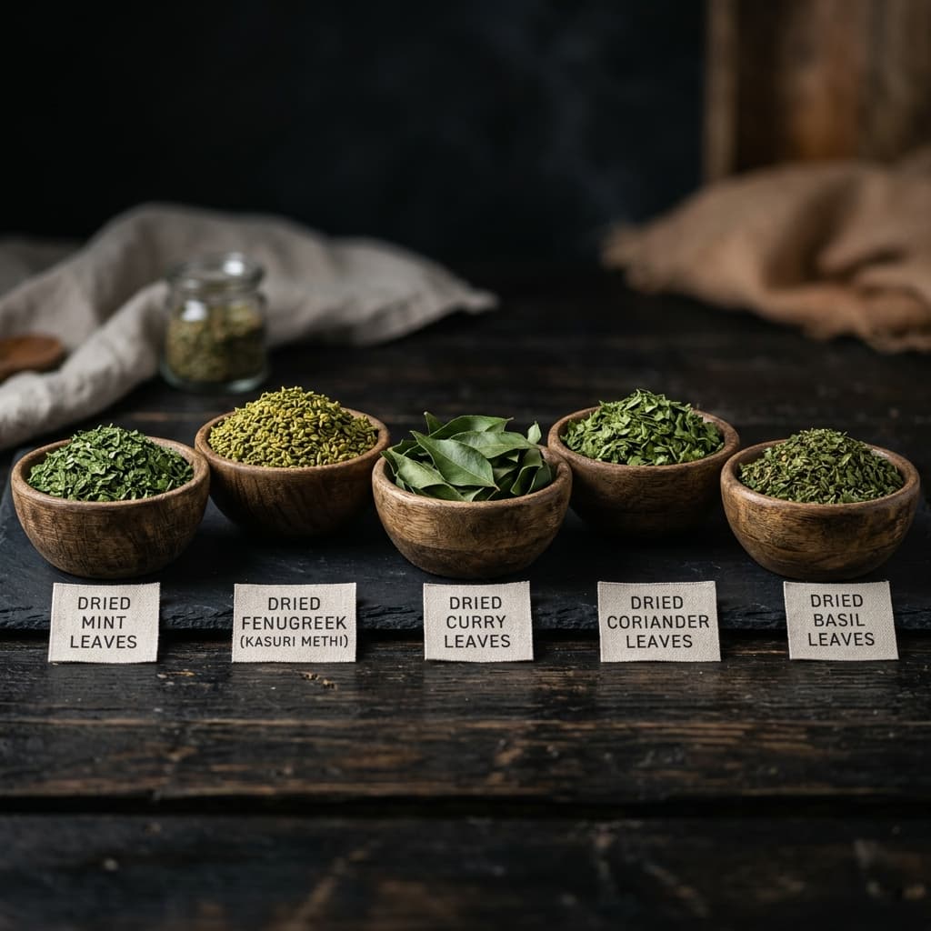 Export-grade dried herbs from India — fenugreek, mint, curry leaves, coriander, basil