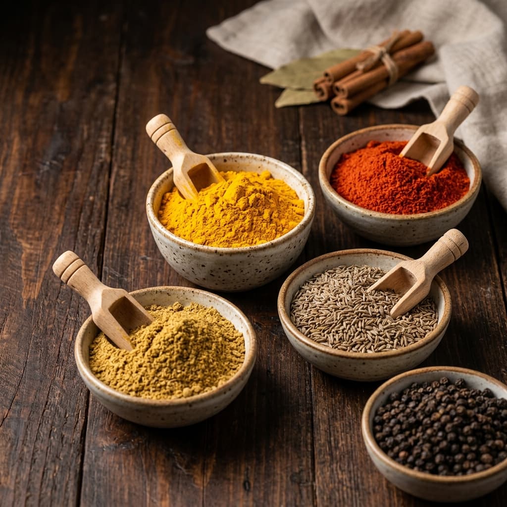 Premium Indian spices for export — turmeric, red chilli, cumin, coriander, black pepper