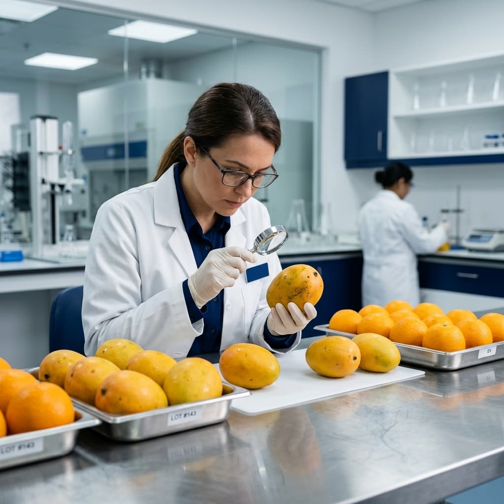 Quality inspection of premium export fruits at Triyara Global facility
