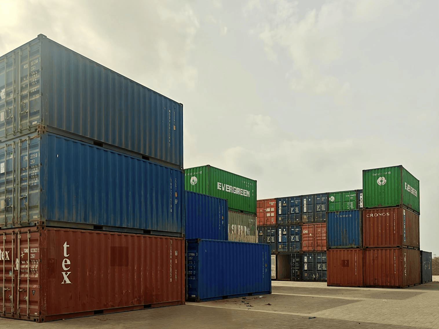 Containers loaded for export at an international shipping port