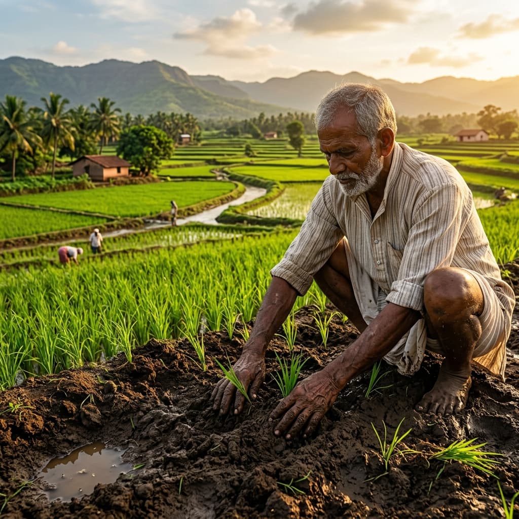 Lush Indian farmland representing Triyara Exports's multi-generational farming roots